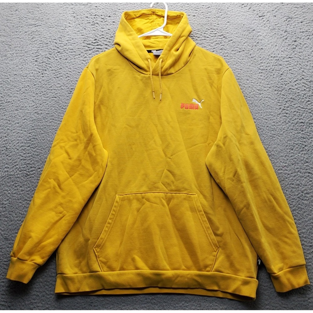Puma Hoodie Mens XL Yellow Fleece Lined Athletic Drawstring‎ Kangaroo Pockets